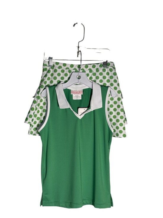 Little Miss Tennis Other - Green Polka Dot Ruffle Skort & Sleeveless Collared Top Tennis Set - Youth Medium